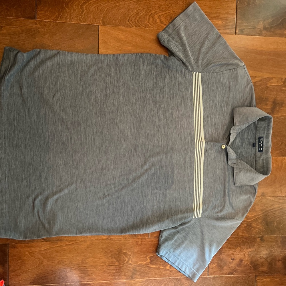 Peter Millar Gray Polo with Cream Stripes